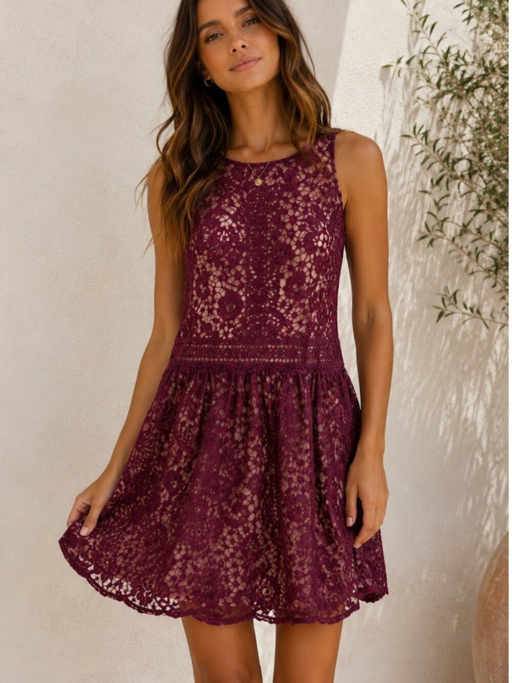 by & by dress NWT Bordeaux Size 11 Lace Sleeveless Party Red Purple Cocktail